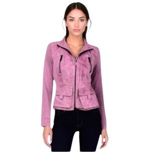 Pink Suede Leather Moto Jacket Women's Size XS